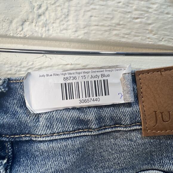Judy Blue Jeans Womens Plus 15 32 Blue Denim Ridge front Stretch Distress NWT - Picture 8 of 15